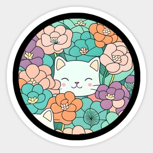 Happy Cats Faces, Be Happy Everyday - Cat Flower Sticker